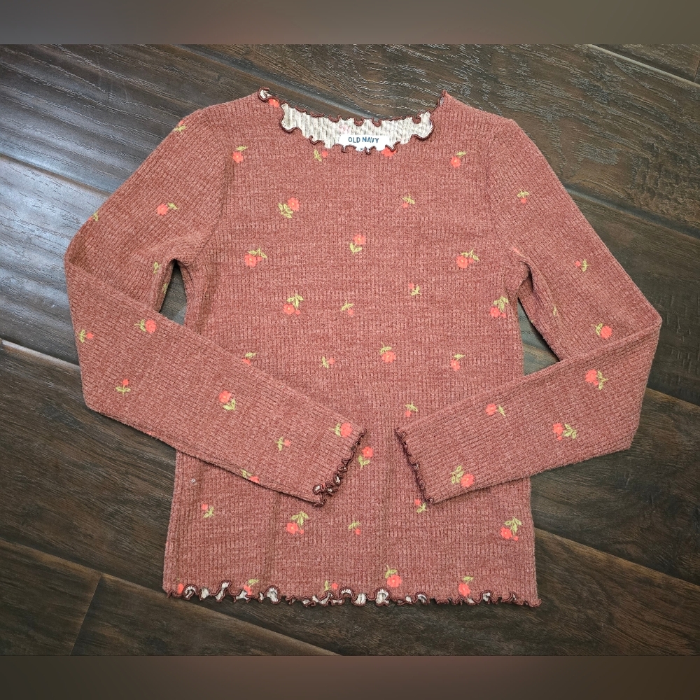Old Navy Girls Lettuce Trim Floral Long Sleeve Casual Top Large